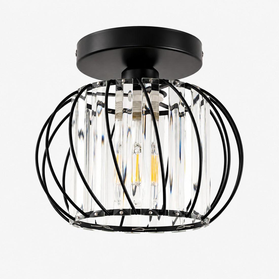 Geometric Cage Semi-Flush Mount Crystal Ceiling Light for Hallway and Entryway