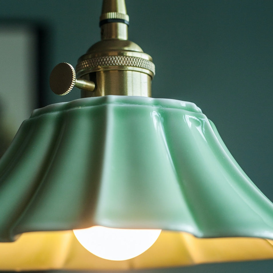 Vintage Celadon Ceramic Lotus Pendant Light