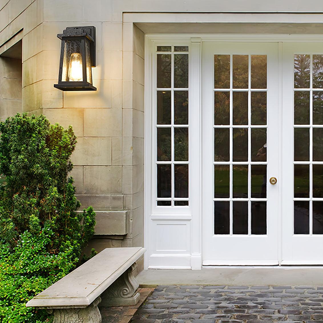 Classic Outdoor Wall Lamp - Black Metal Clear Glass Lantern Lighting