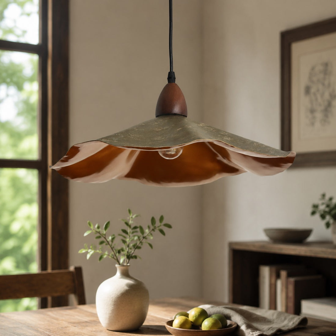 Vintage Wavy Pendant Light with Aged Metal Shade
