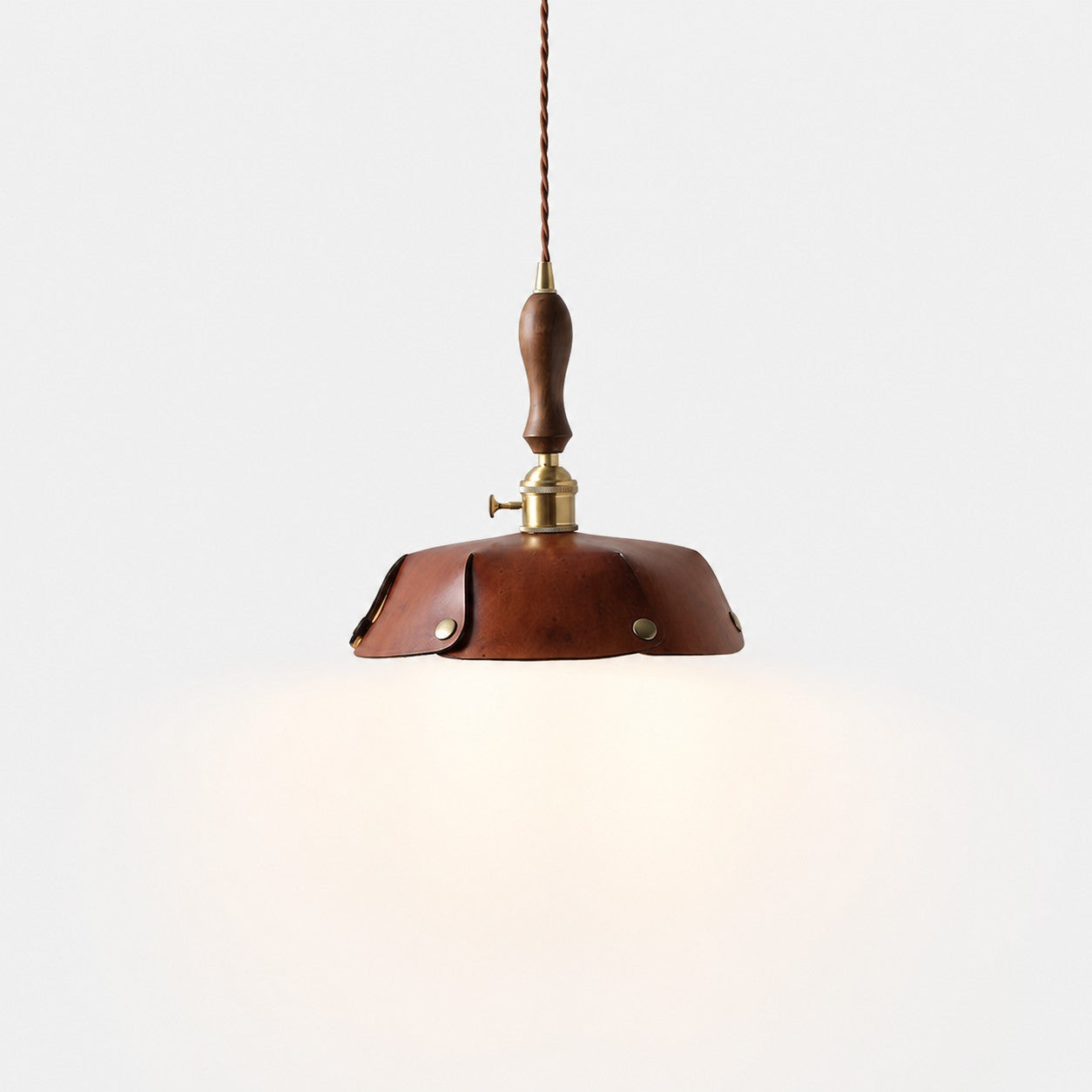 Single Pendant Vintage Brown Leather Shade Dia. 25 cm / 9.8 in