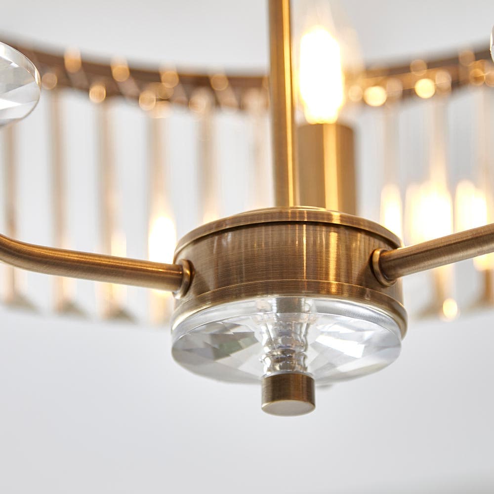Beveline 3 Light Round Semi Flush - Faceted Cut Glass Shade Metal Finish for Hallways and Bedrooms