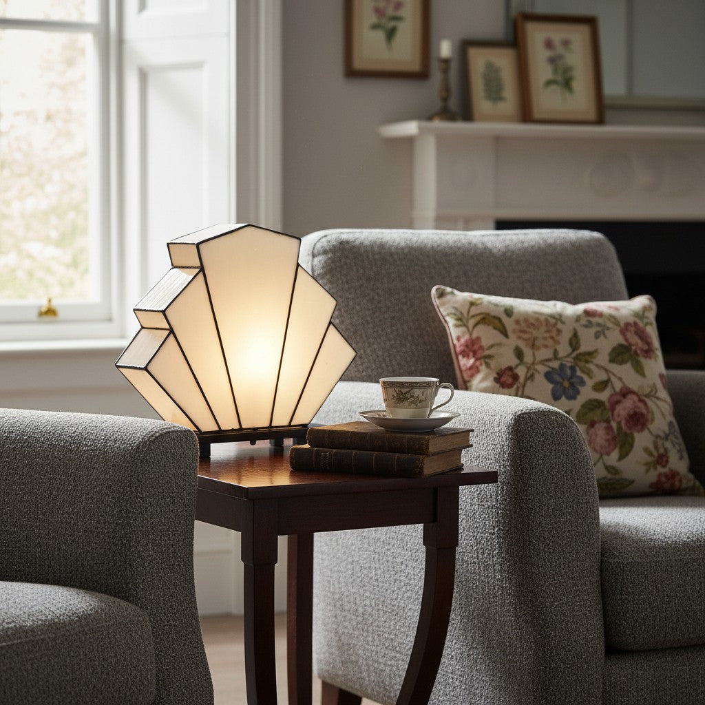 Kelsar Classic Stained Glass Table Lamp – Hand Cut Stained Glass Art Deco Table Lamp for Living Room or Bedroom
