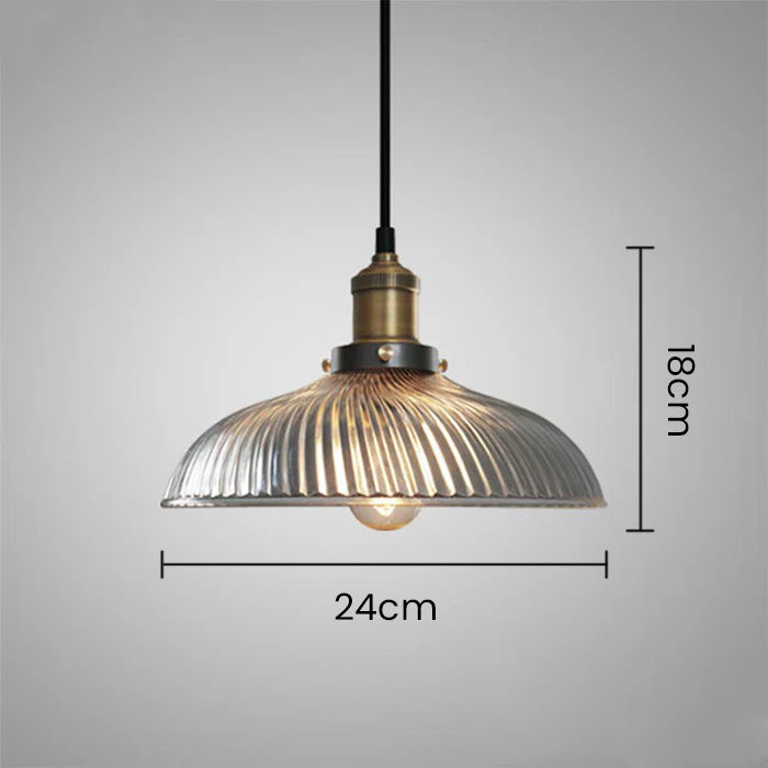 Retro Striped Glass Pendant Light - Creative Bowl Design for Bedroom