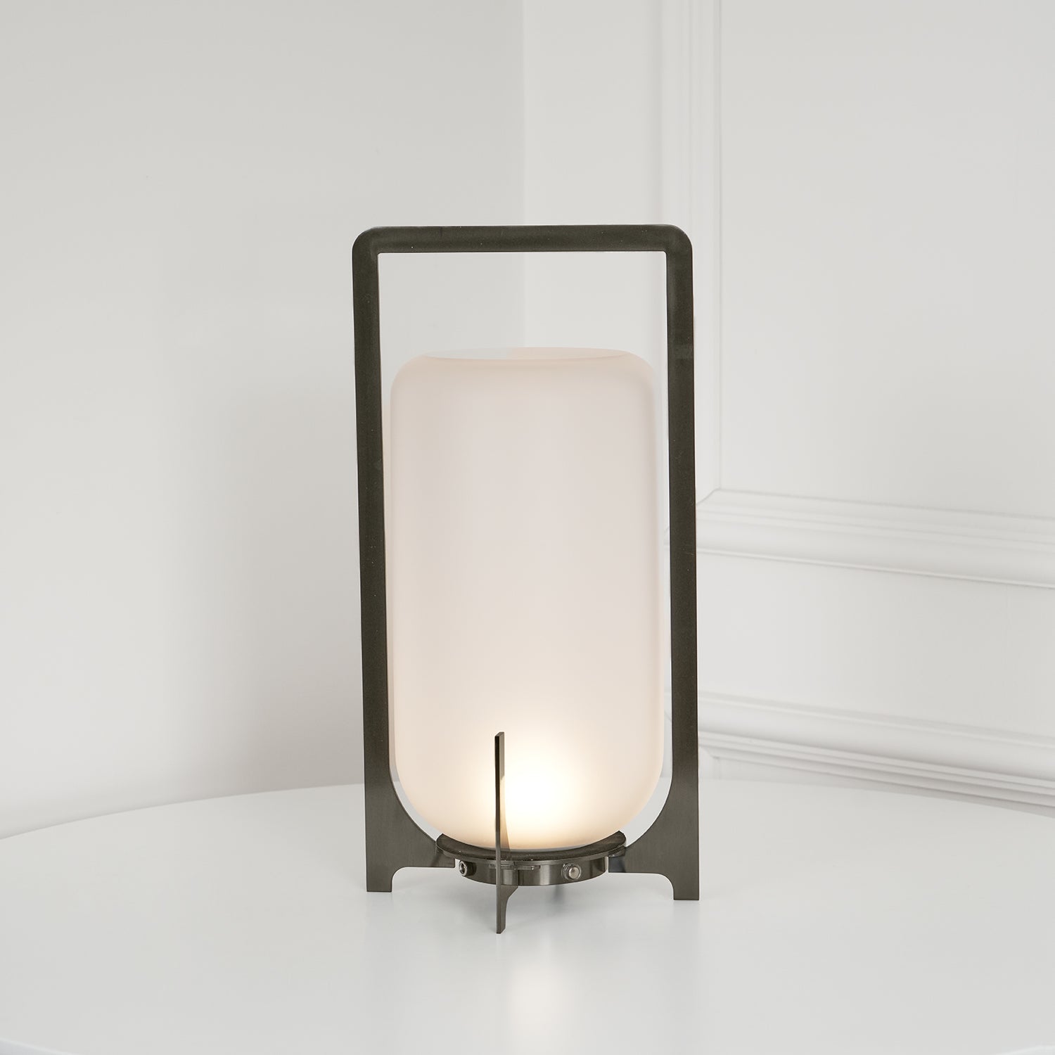 Lantern Table Lamp - Steel Modern Light for Bedroom & Living Room