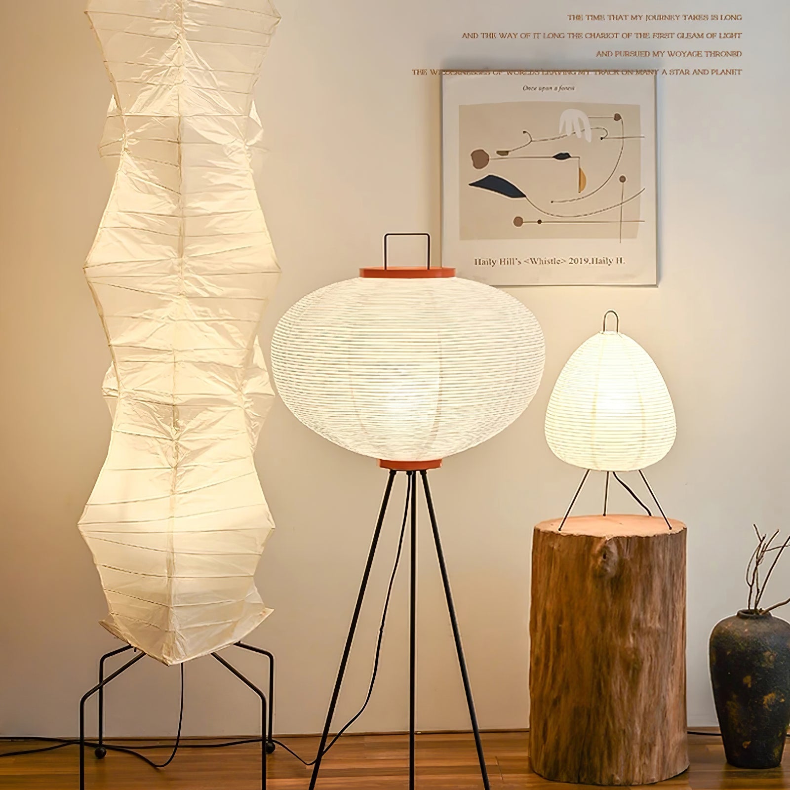 Rice Paper Floor Lamp - Bamboo Frame Soft Light for Living Room