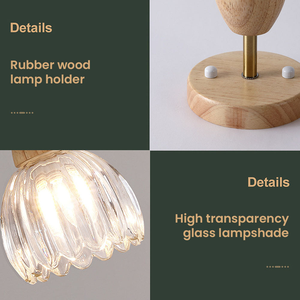 Clear Glass Ceiling Light - Minimalist Flower Wood Fixture for Hallway