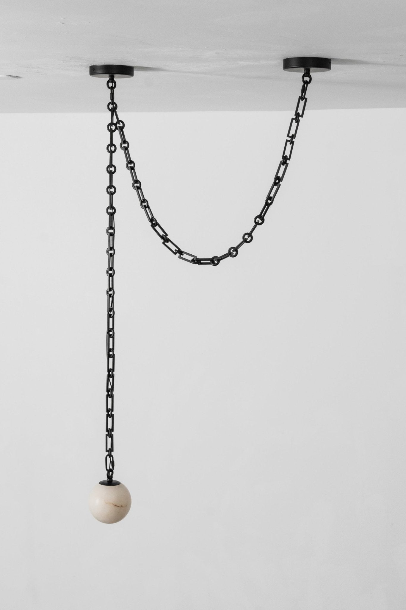 Black Metal Alabaster Globe Hardwired Chandelier