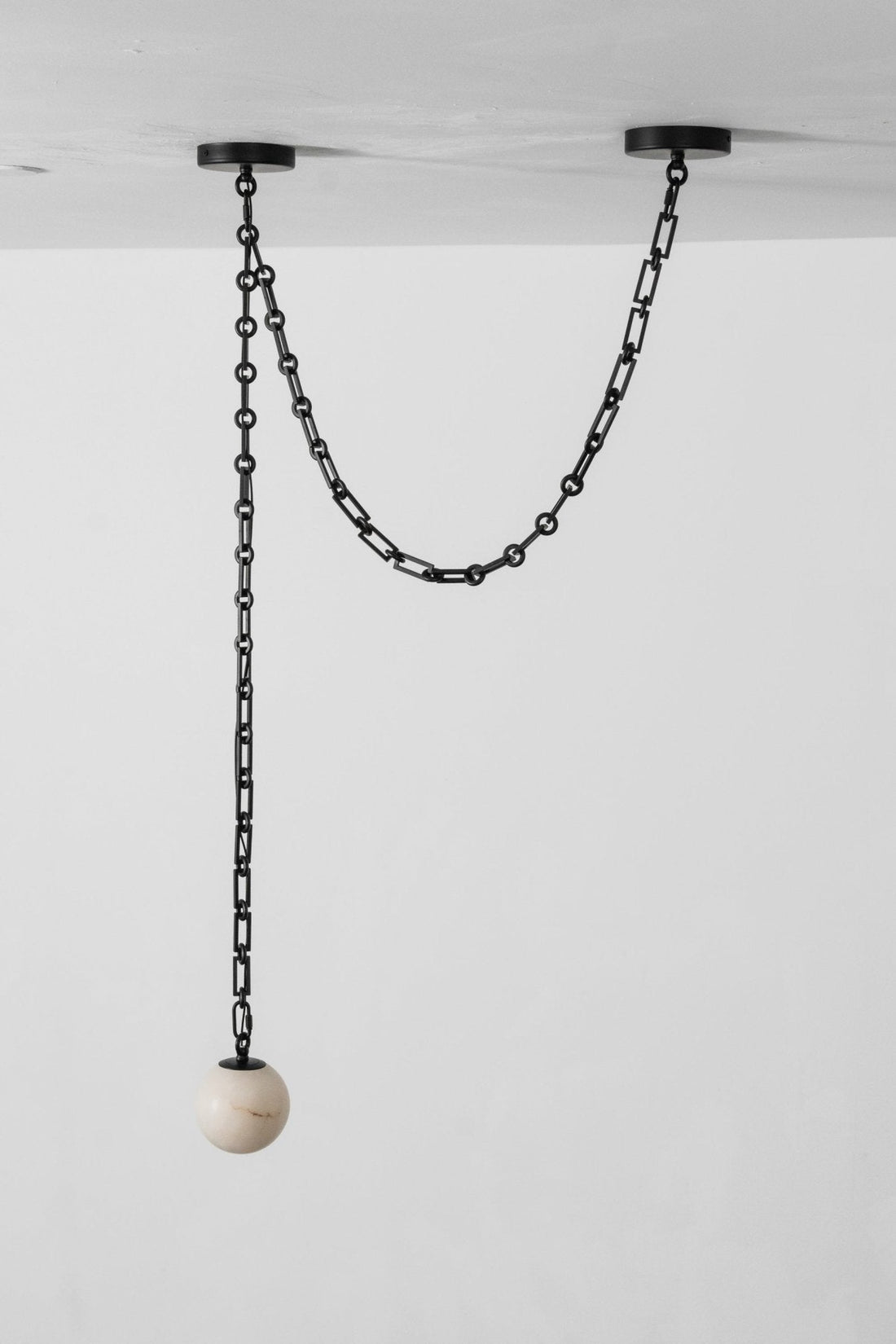 Black Metal Alabaster Globe Hardwired Chandelier