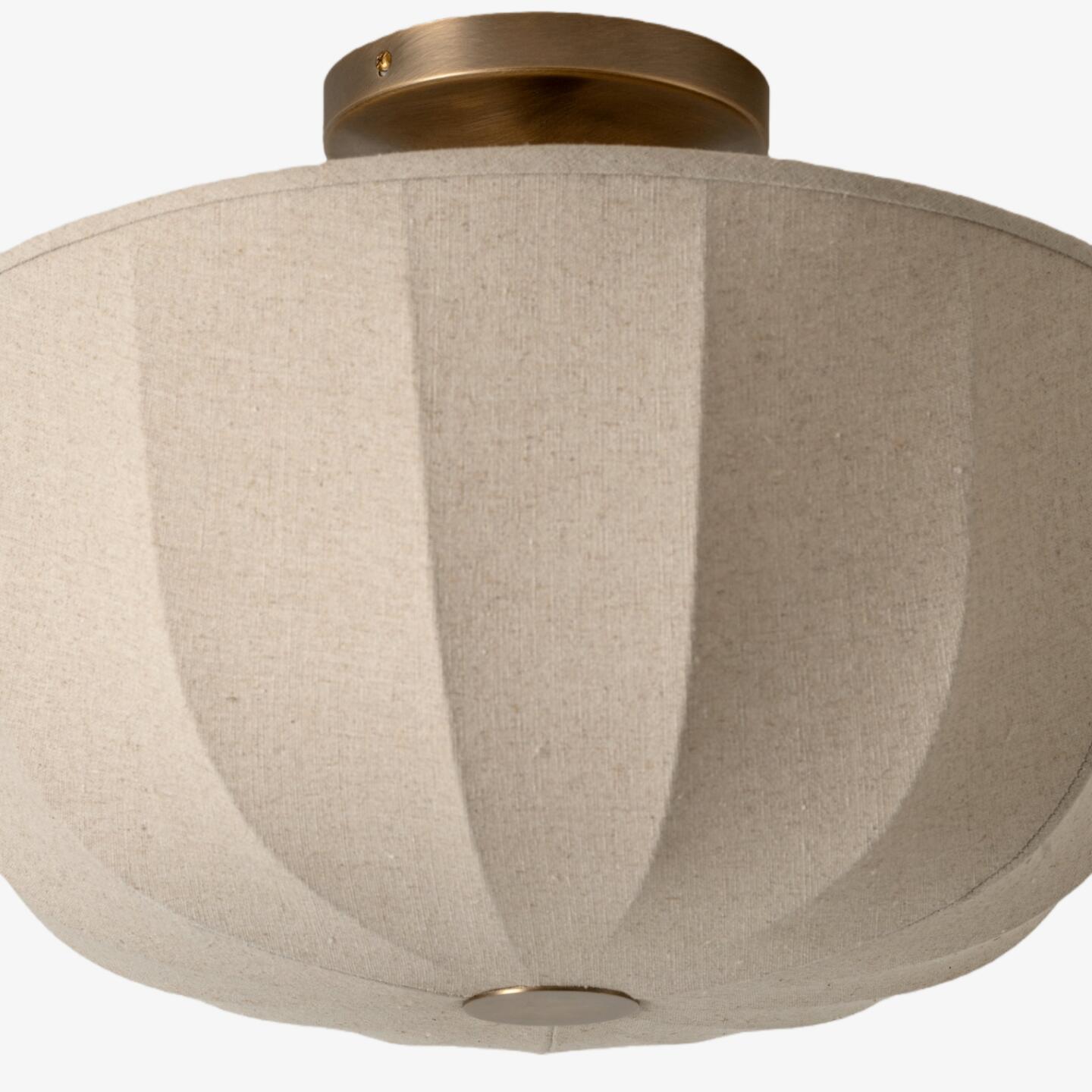 Loomis Flush Ceiling Lamp – Textured Linen Shade and Aged Brass Modern Ceiling Light for Living Rooms