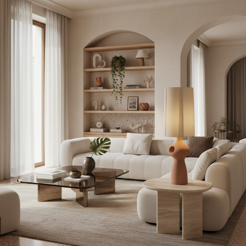 Pryssa Ceramic Table Lamp with Ivory Linen Shade -  Artistic Lighting for Living Room or Bedroom