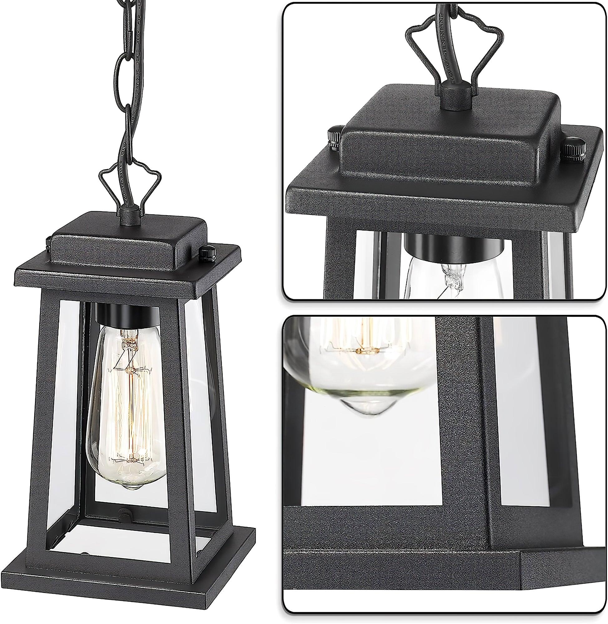 Outdoor Lantern Pendant Lamp -Timeless Design - Black Metal & Glass