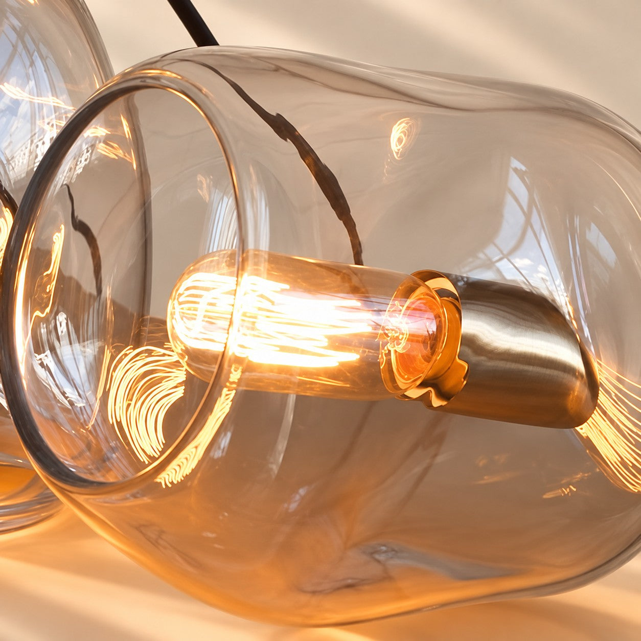 Hand-Blown Clear Glass Globe Pendant Light with Brass Finish