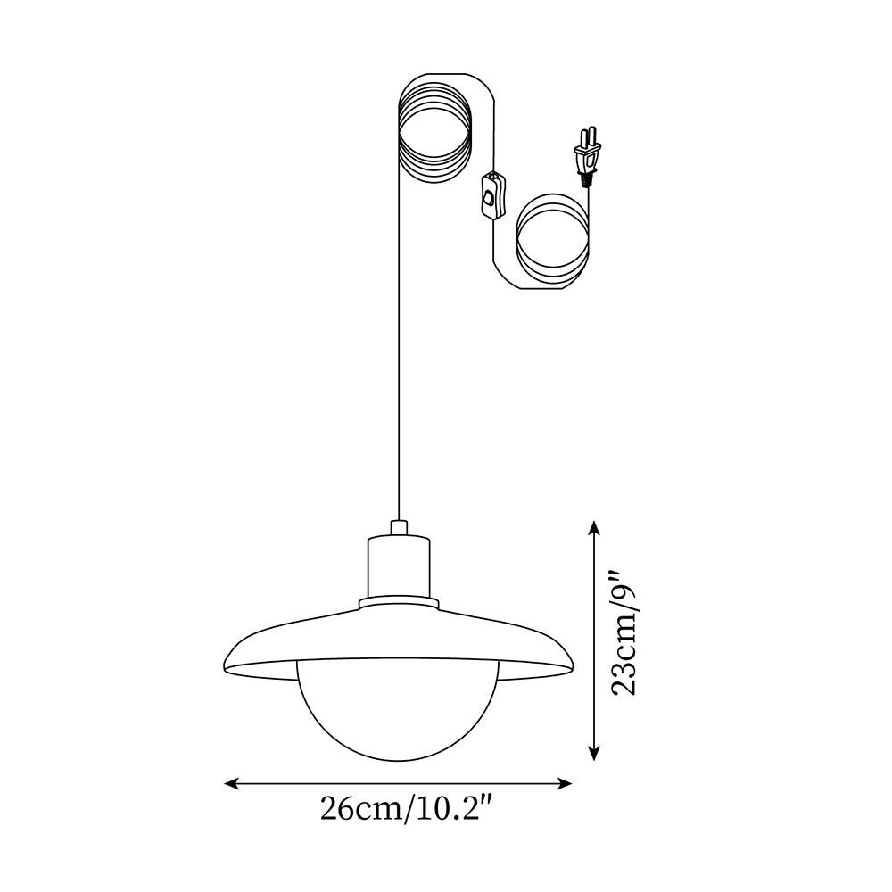 Stecker-Pendelleuchte aus Metall und Glas in Holzoptik