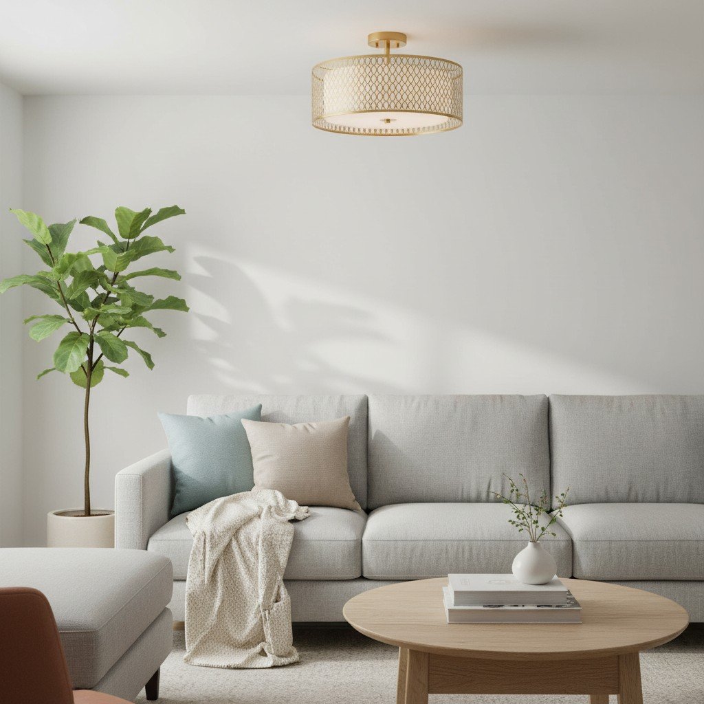 Liorin Geometric Mesh 3‑Light Flush Ceiling Light - Mesh Metal Lamp for Living Room or Hallway