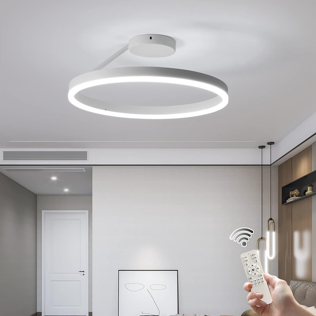 Metal Circle Ceiling Light - Minimalist LED Lamp for Living Room