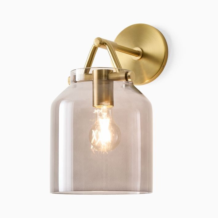 Hanton Brass Damp Rated Sconce - Modern Glass Wall Light for Bathroom