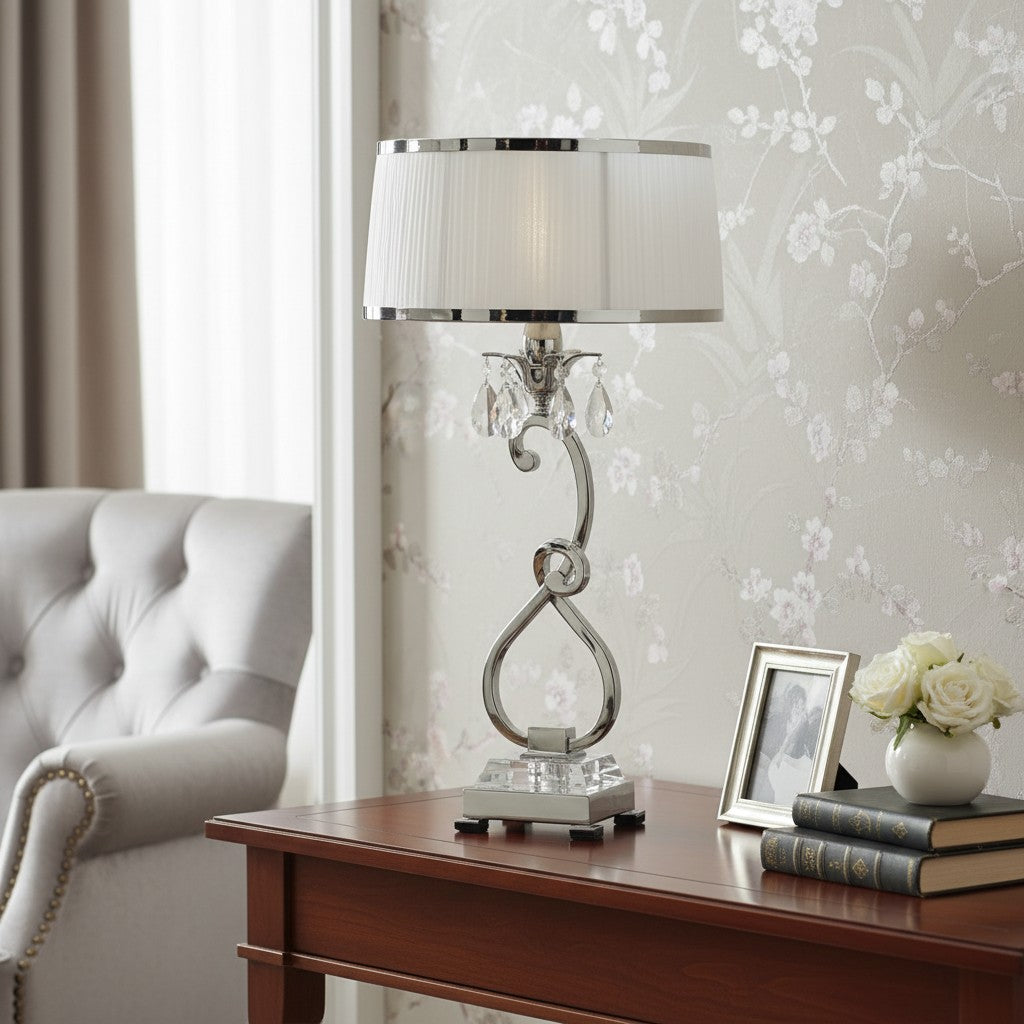 Talonis Decorative Crystal Table Lamp – Curved Metal Style for Home Interiors
