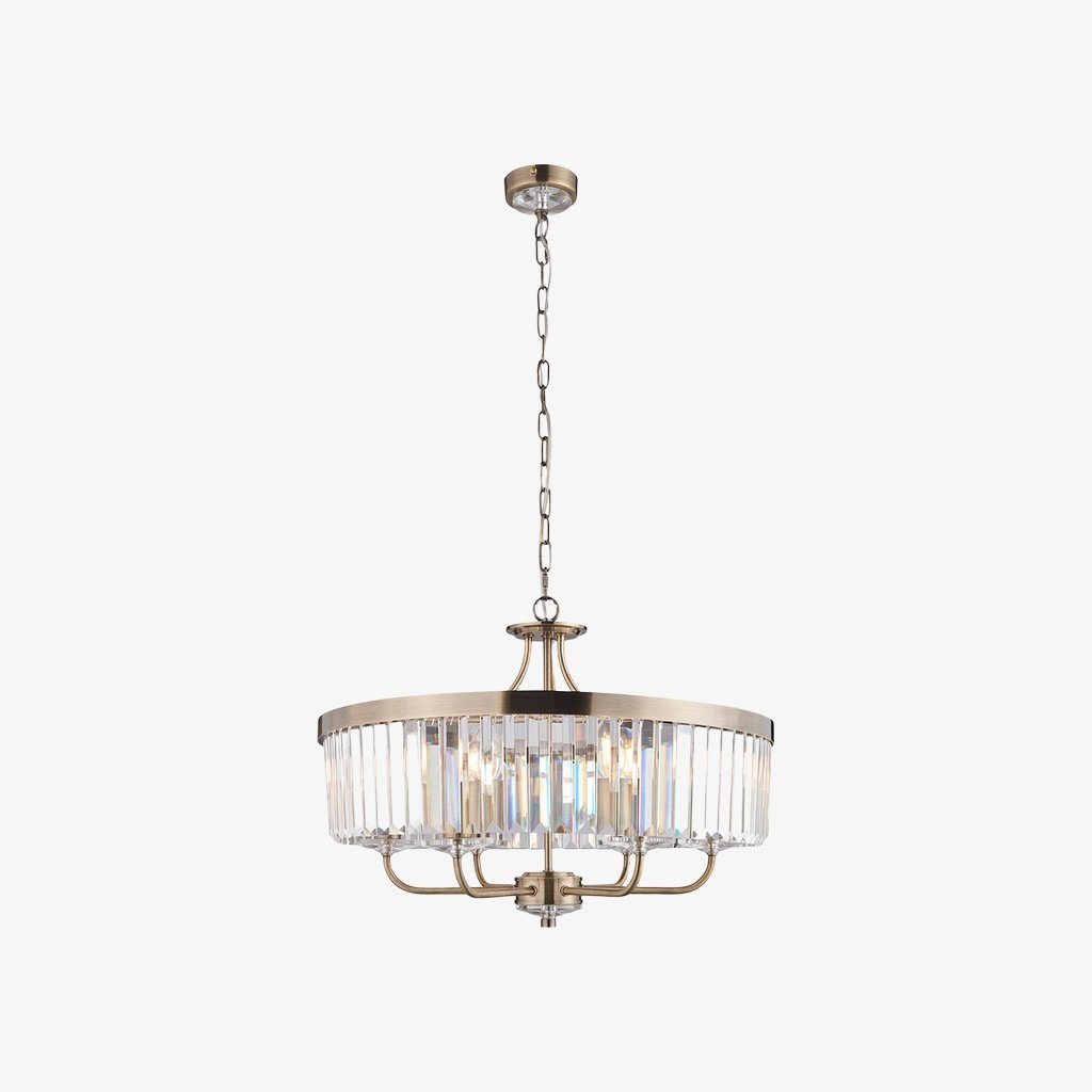 Beveline 6 Light Round Pendant - Cut Glass Shades Elegant Metal Frame for Dining Kitchen Island