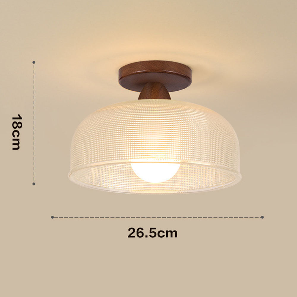 Solid Wood Glass Ceiling Lamp - Modern Semicircle Fixture for Hallway