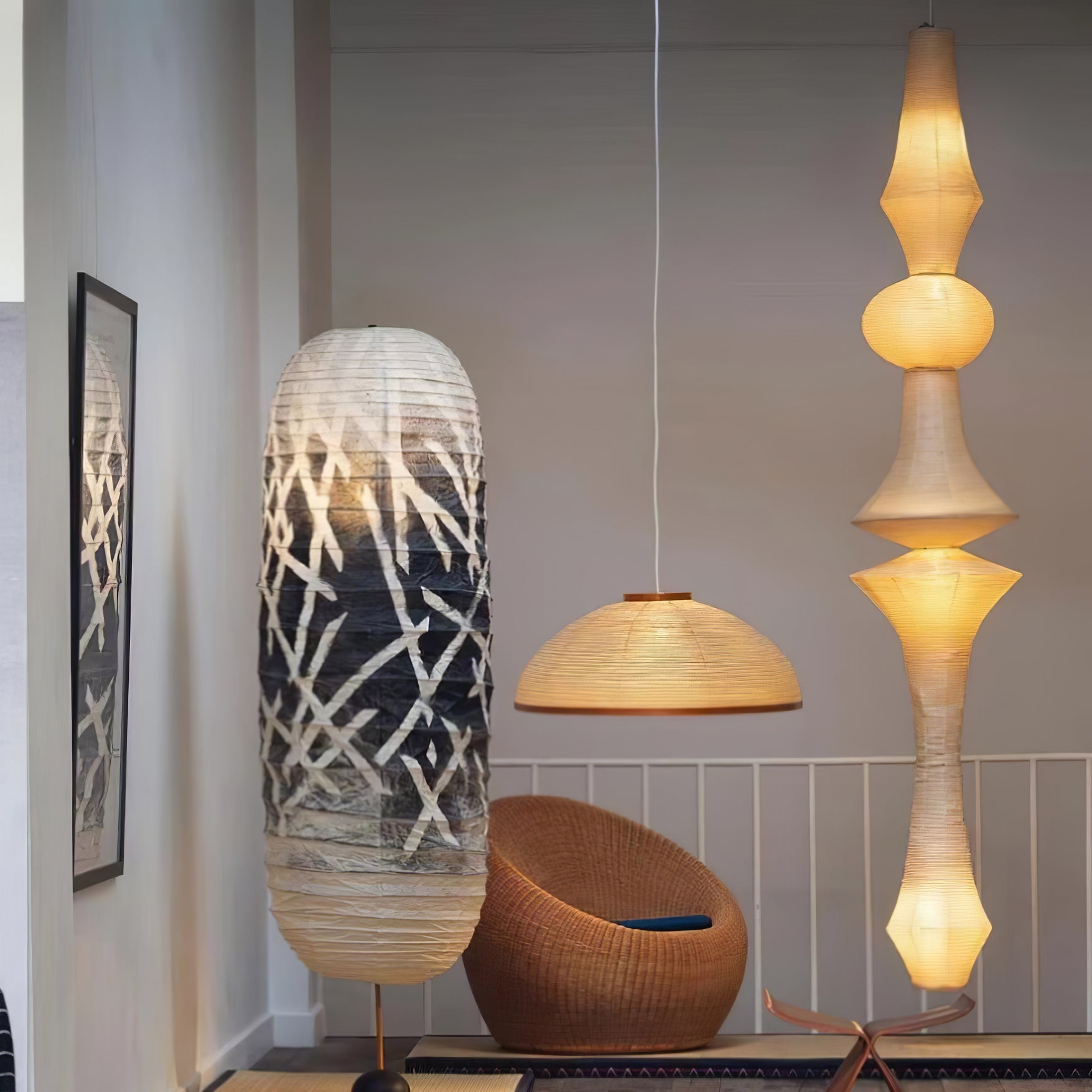 Washi Paper Pendant Light - Japanese Handcrafted Lamp for Living Room