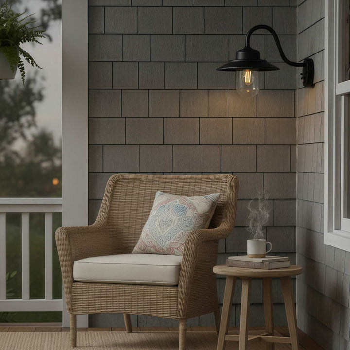 Trevanta Arched Arm Design Wall Light - Black Painted Sensor Lantern Style for Small Spaces