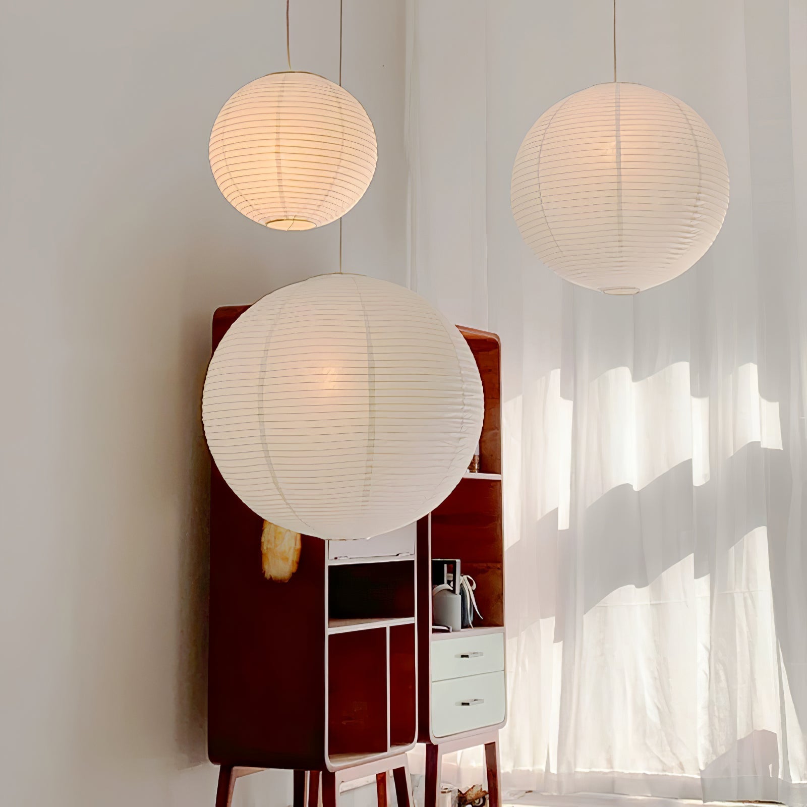 Mid-Century Pendant Swag Light - Japanese Paper Lamp for Bedroom