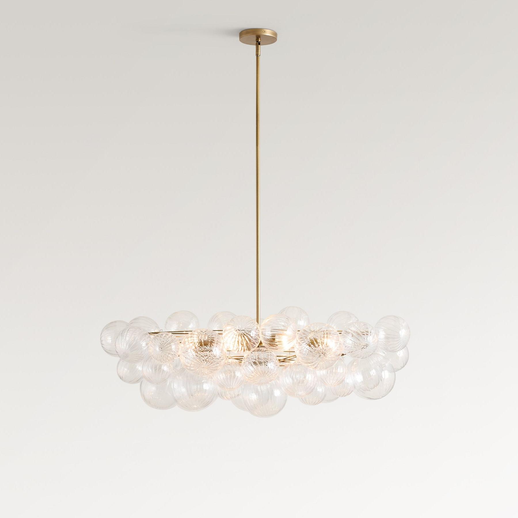 Bravira Glass Bubbled Chandelier - Vintage Brass Oval Glass Lighting