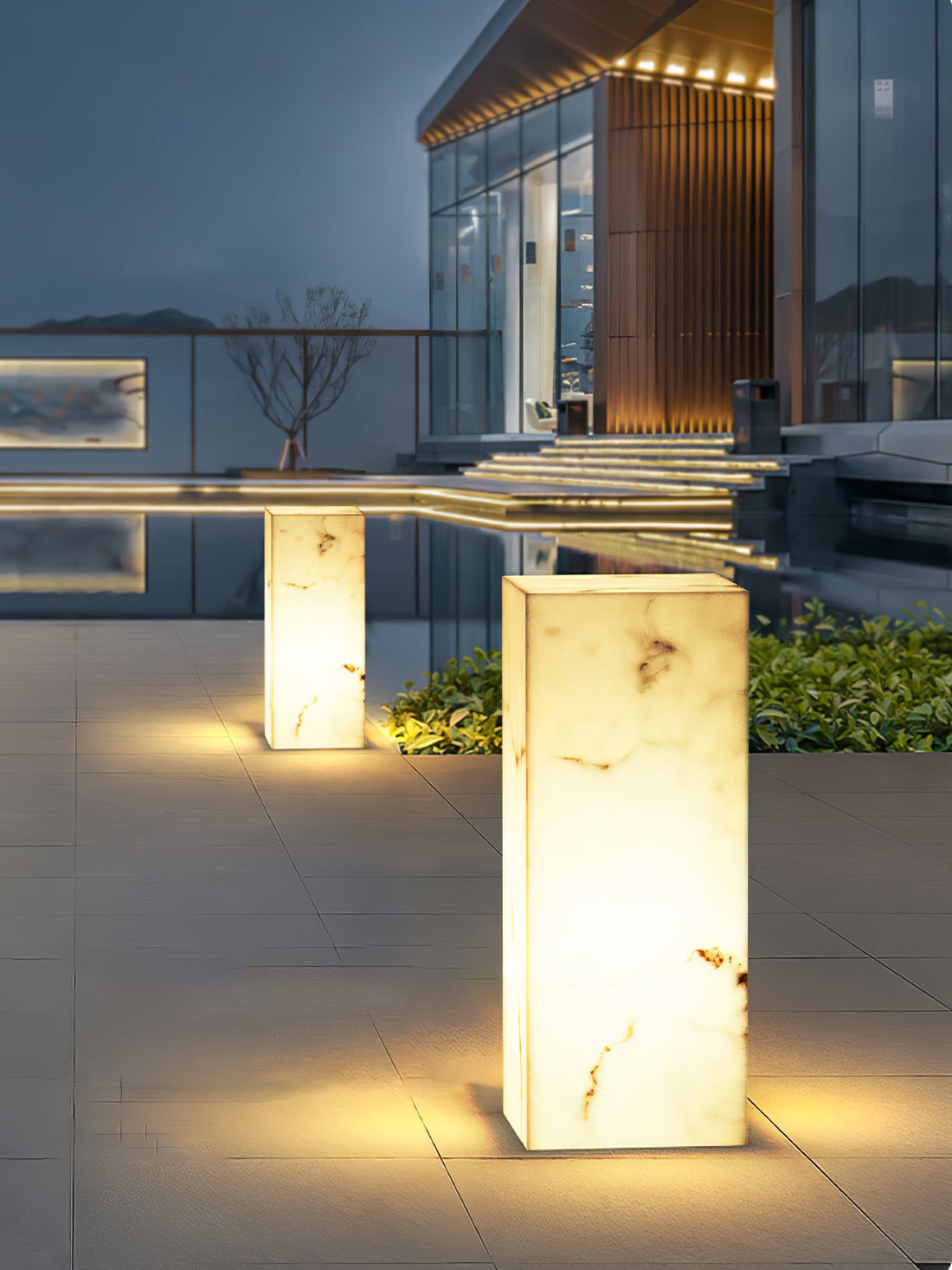 Imitation Marble Outdoor Light - Cube-Shaped Elegant Garden Patio Lamp