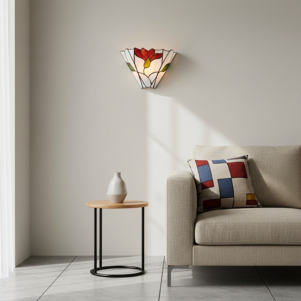TF Botanica Stained Glass Floral Design Wall Light - Sconce For Hallway And Bedroom
