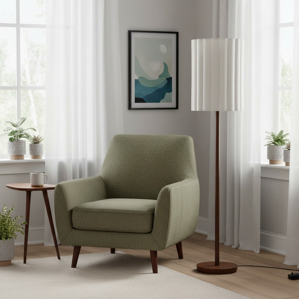 Linbron Walnut Wood Floor Lamp with Fluted Linen Shade – Modern Natural Home Decor