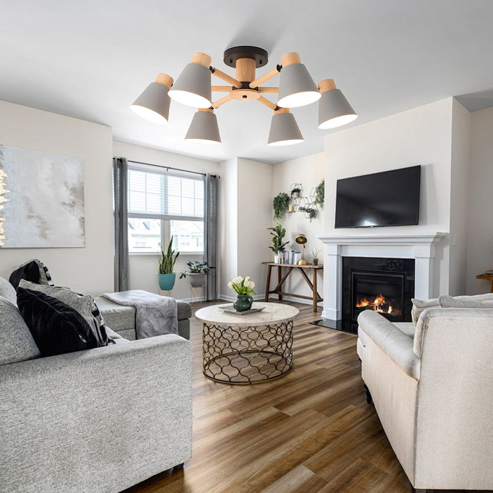 Wooden Ceiling Light - Flush Mount Living Room Lamp Natural