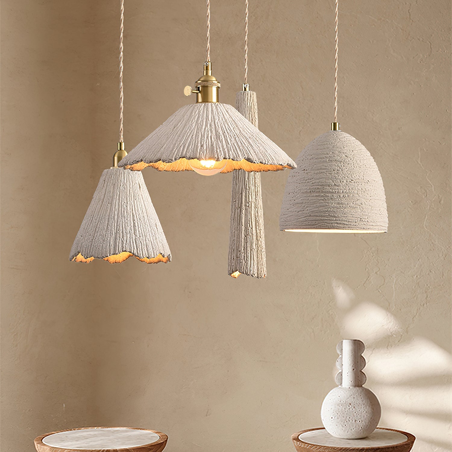Textured Cement Gold Plug-In Swag Pendant