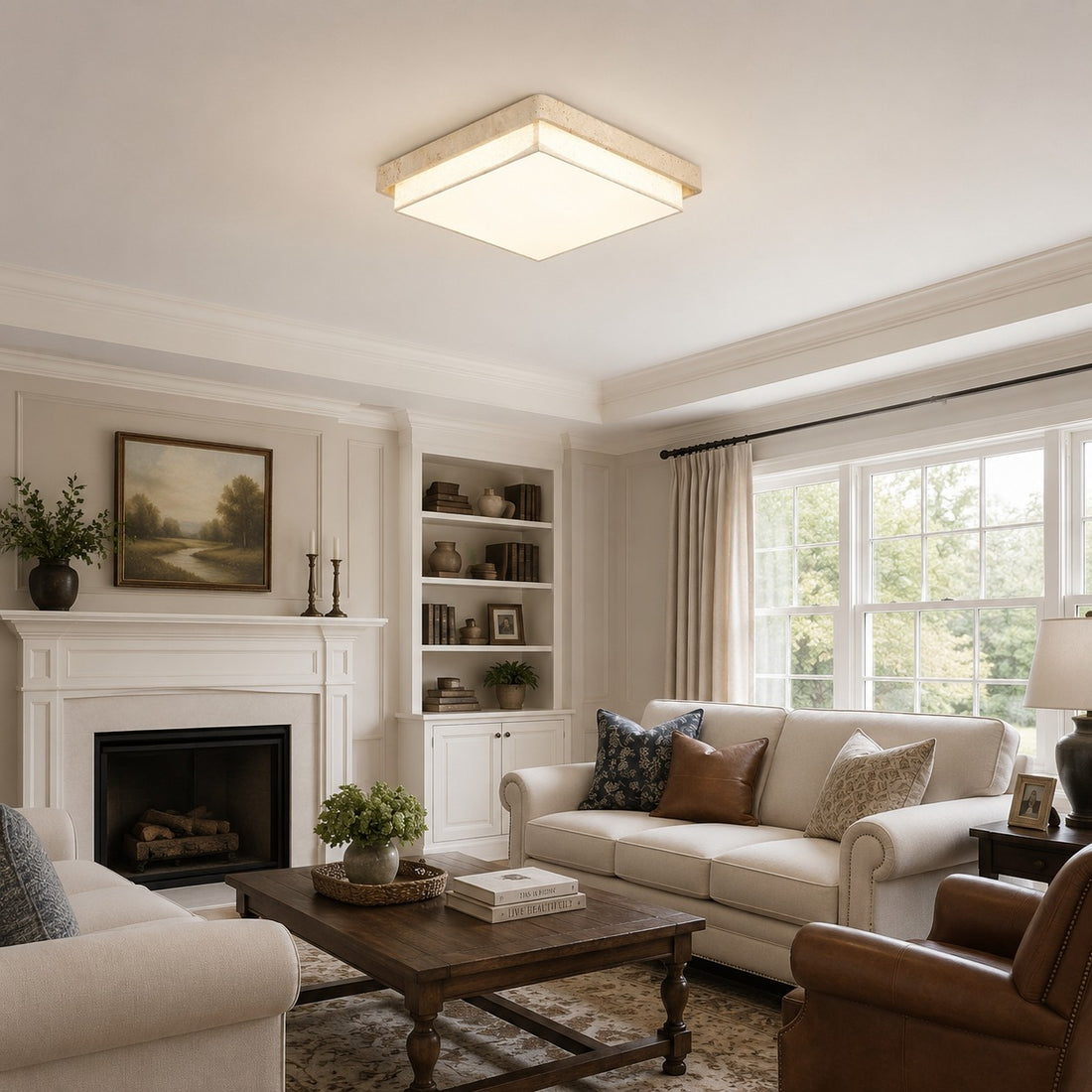 Travertine Fabric Flush Mount Ceiling Light