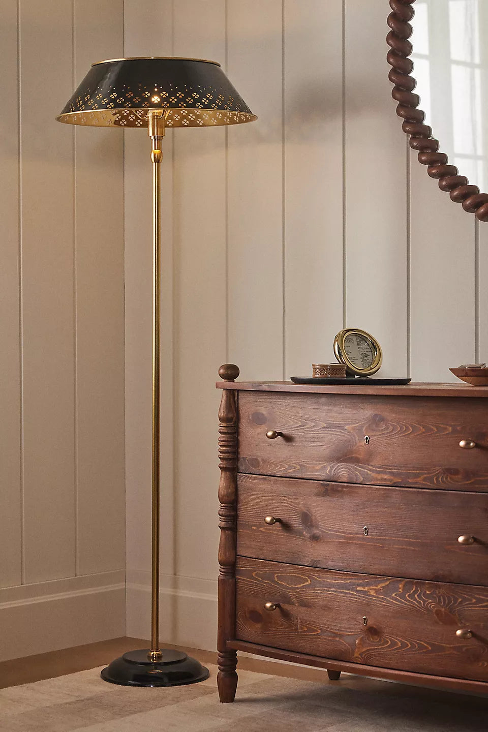 Auriglow Brass Floor Lamp - Enameled Perforated Space Age Bedroom Lamp