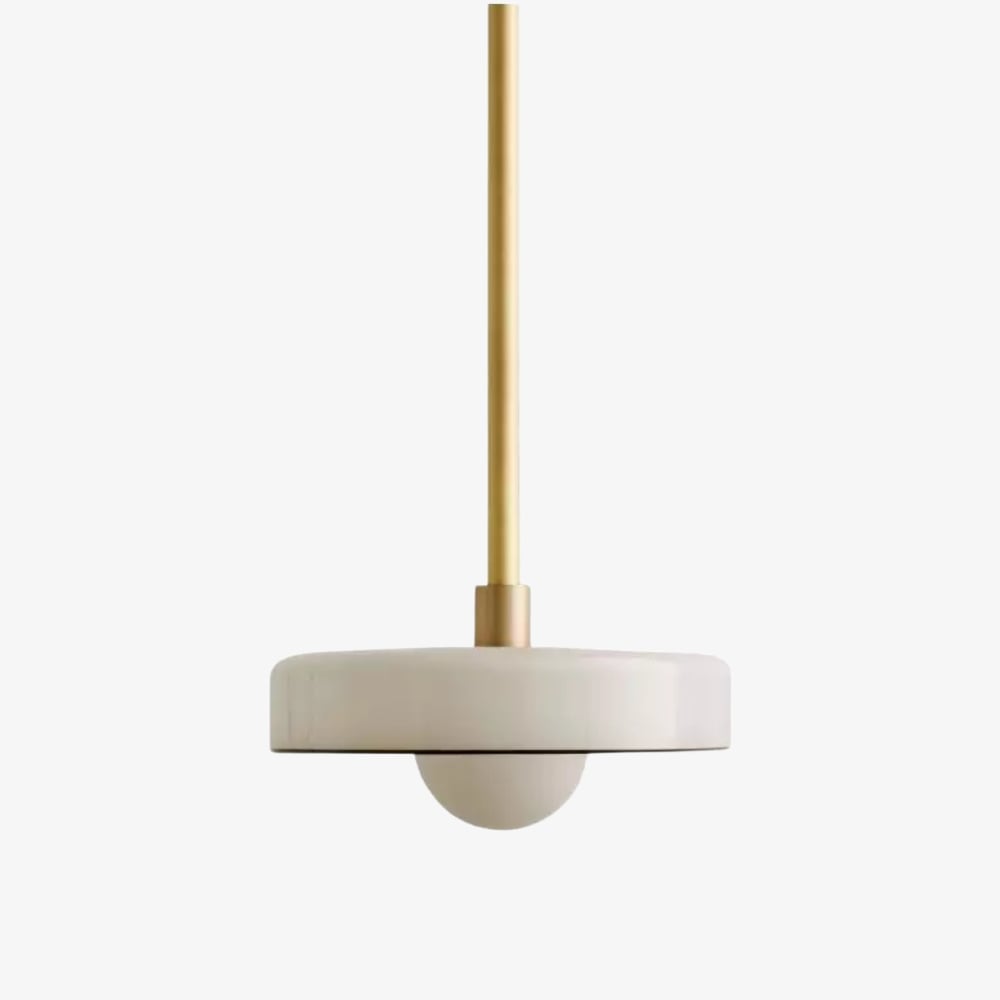 Kalo Modern Pendant Light - Sleek Metal Rod and Disc Orb Glass Design