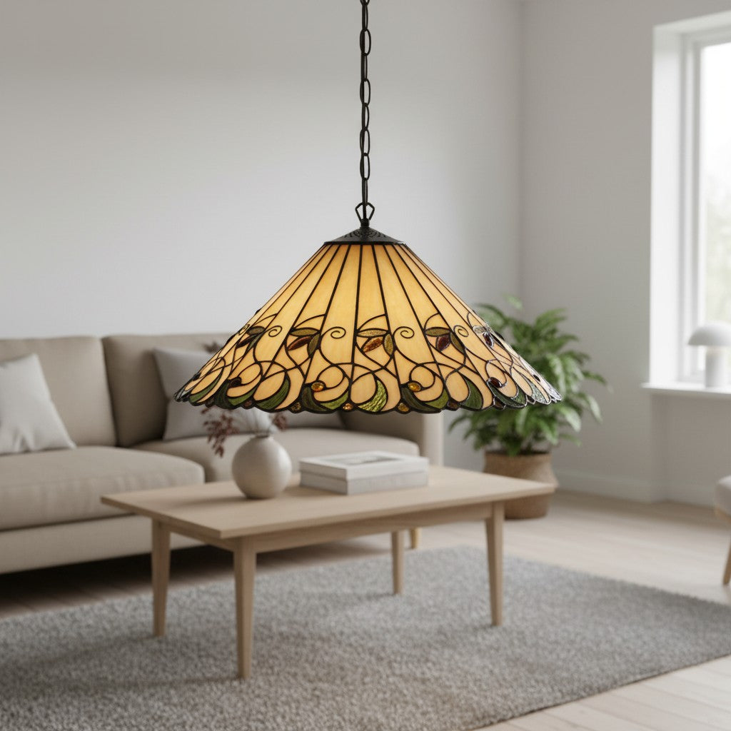 TF Jamelia Vintage Floral Stained Glass Dome Ceiling Light for Dining Rooms