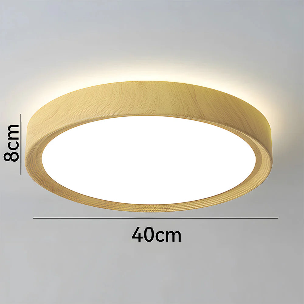 Runde LED-Deckenleuchte - Modernes holzfarbenes Eisendesign für den Flur