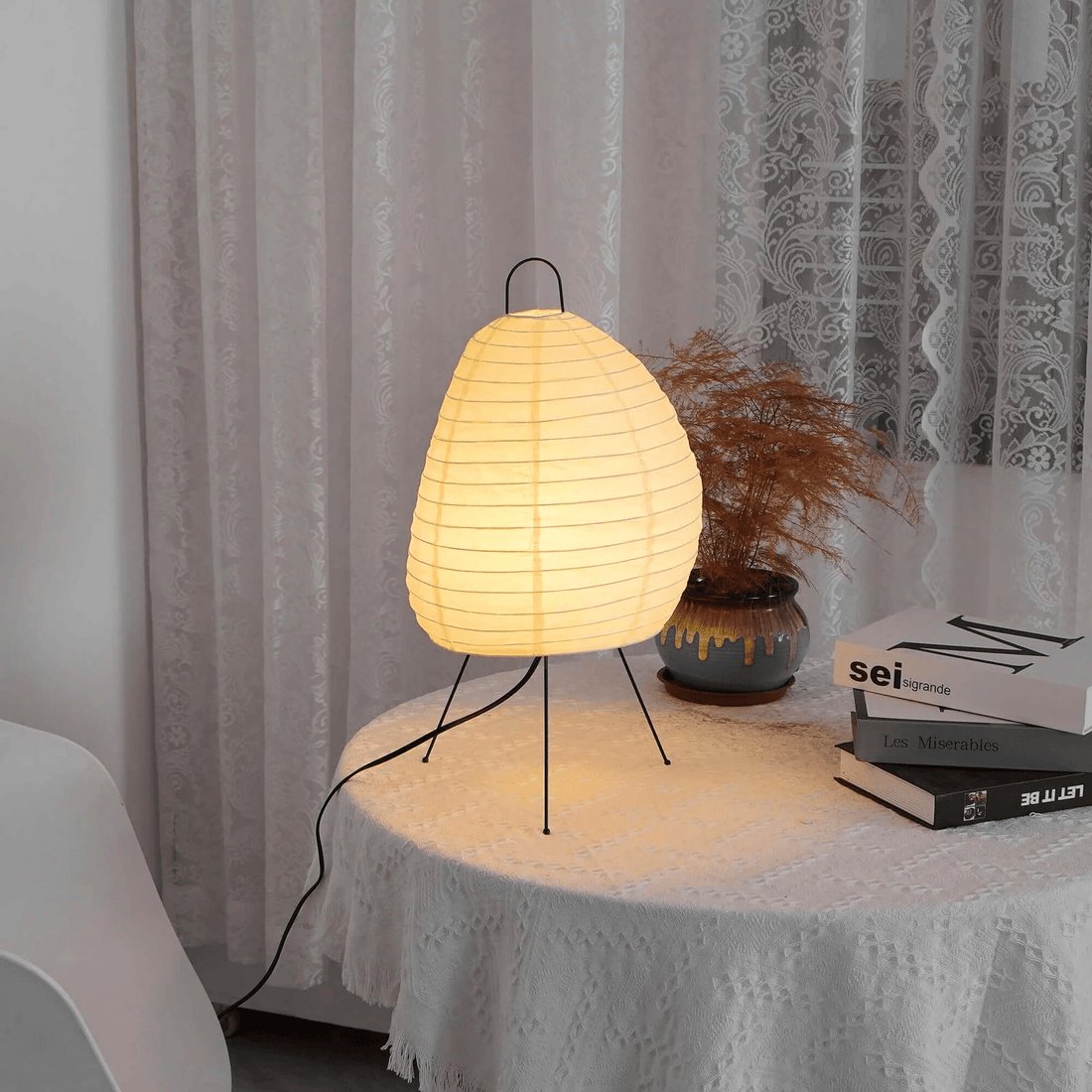 Papiertischlampe – Minimalistische Lampe im Washi-Stil für die Leseecke