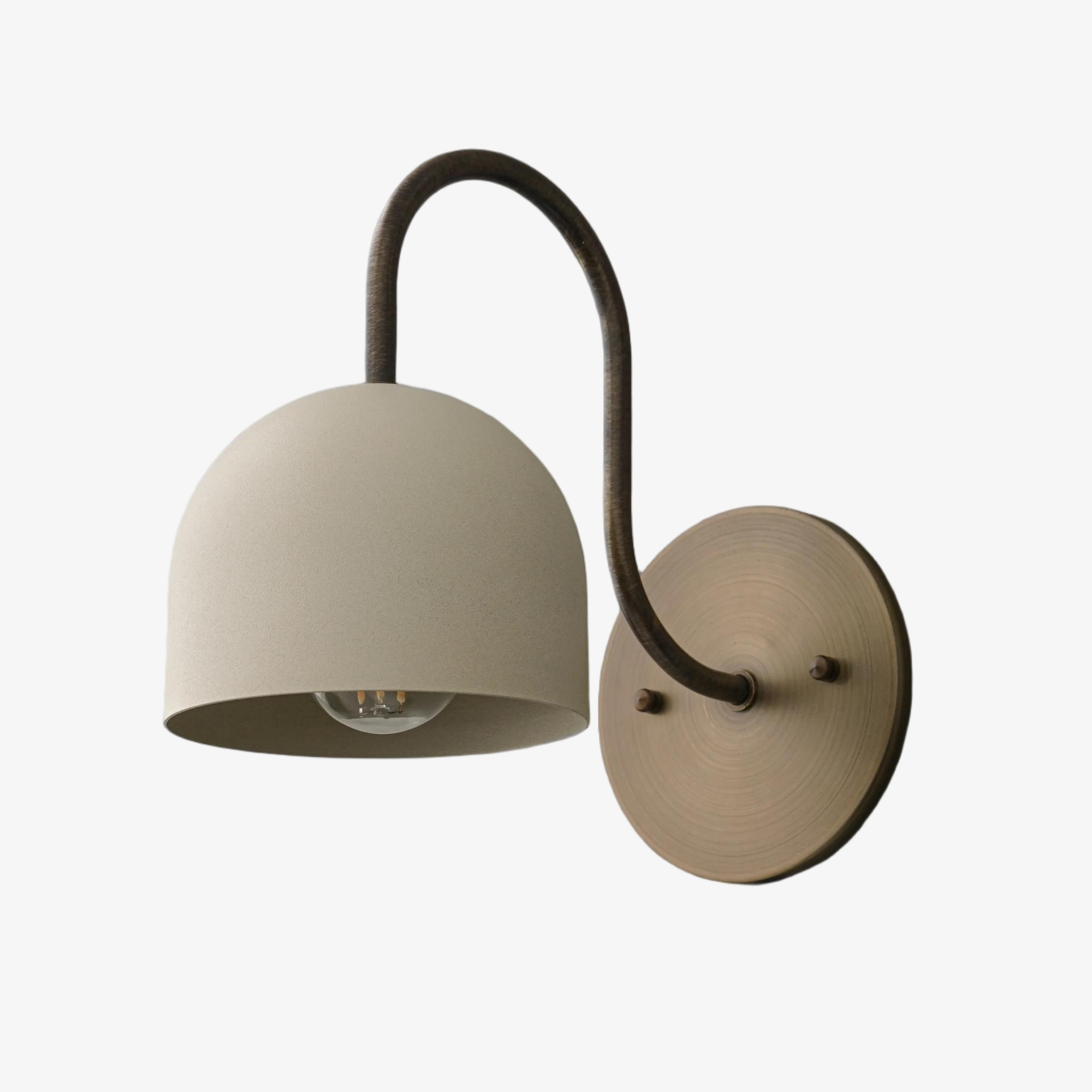 Curva Metal Industrial Wall Sconce - Curved Brass Arm - Hammered Dome Light Fixture