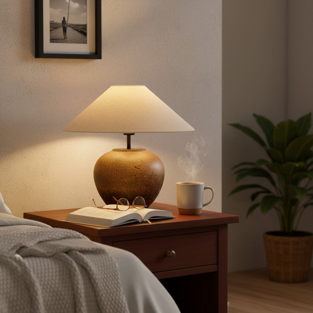 Ceravine Ceramic Table Lamp – Elegant Ceramic Base with Fabric Shade for Bedroom or Living Room