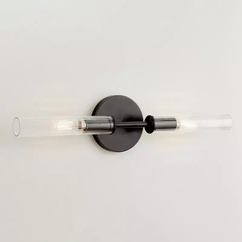 Alice Rustikale transparente Cooper-Wandleuchte mit geripptem Glas und Doppelröhre