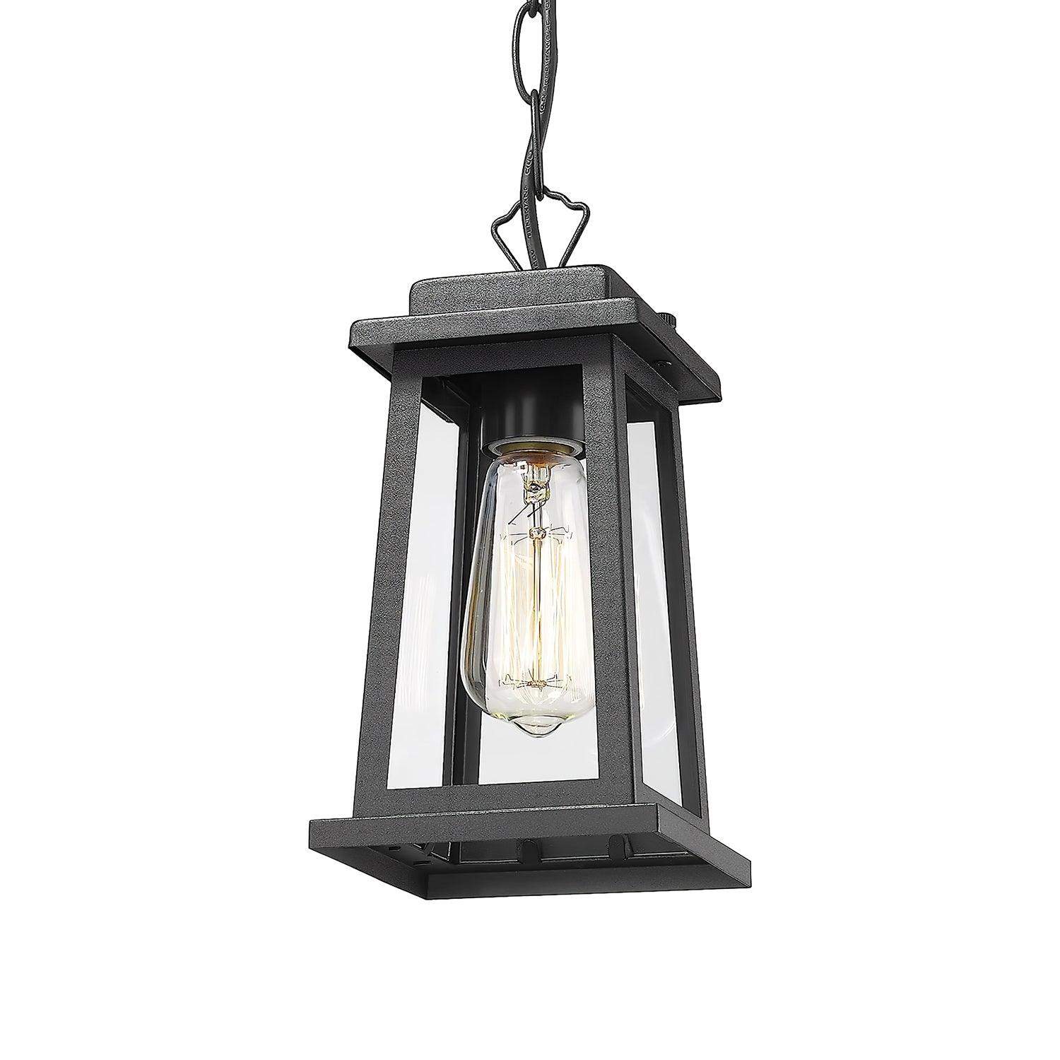 Outdoor Lantern Pendant Lamp -Timeless Design - Black Metal & Glass