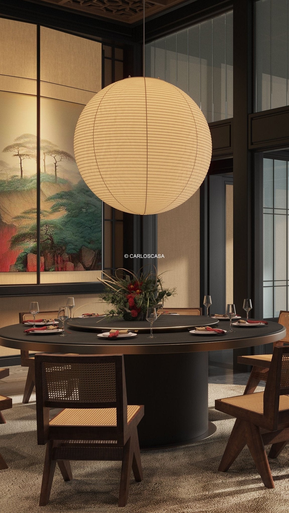 Washi Paper Round Pendant Lamp – Minimalist Lighting for Living Room