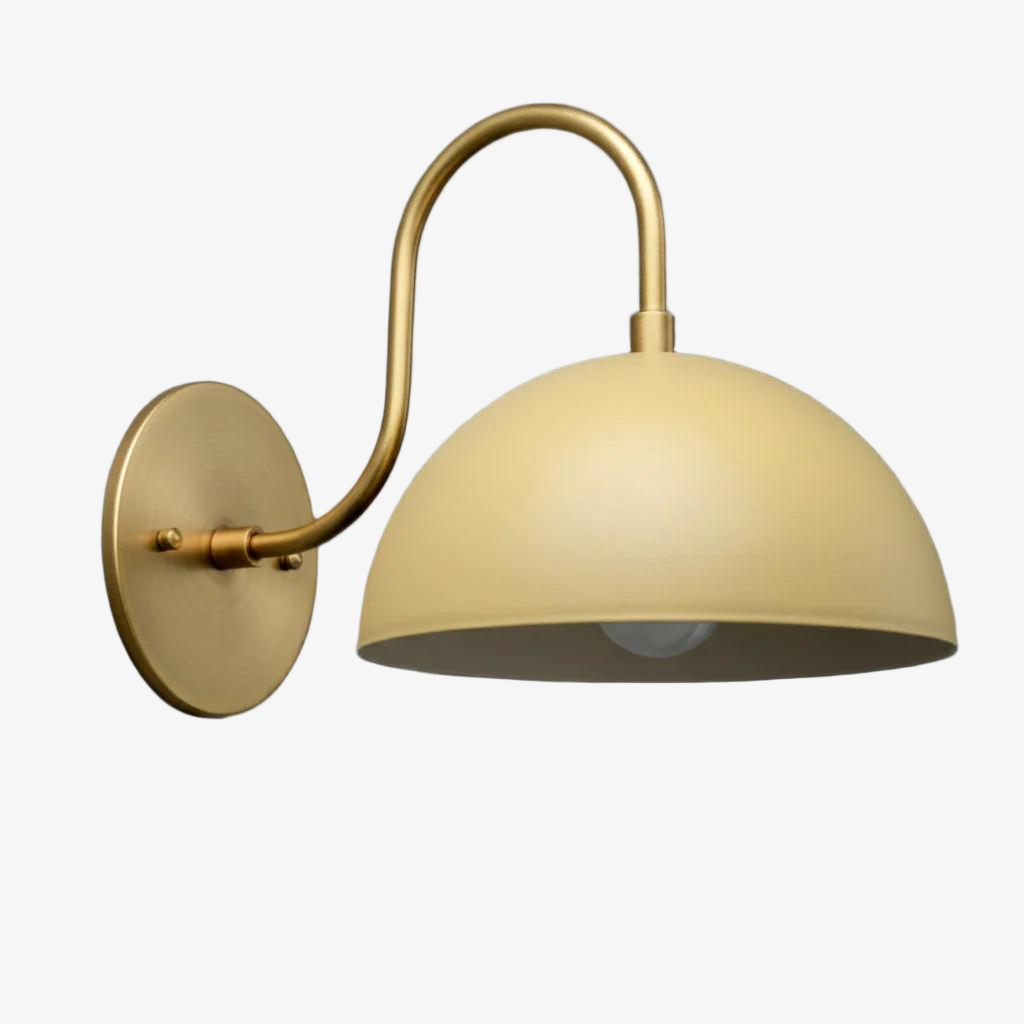 Curva Metal Industrial Wall Sconce - Curved Brass Arm - Hammered Dome Light Fixture