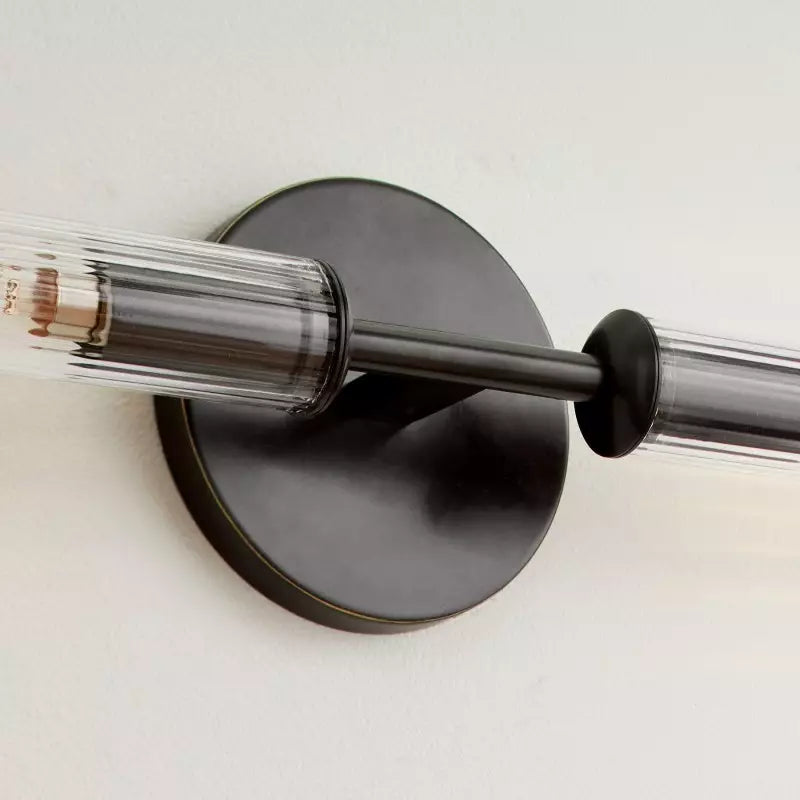 Alice Rustikale transparente Cooper-Wandleuchte mit geripptem Glas und Doppelröhre