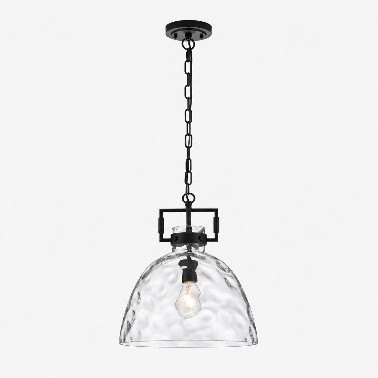 Modern Hammered Glass Pendant Light with Minimalist Metal Design - Suitable for Kitchen Island