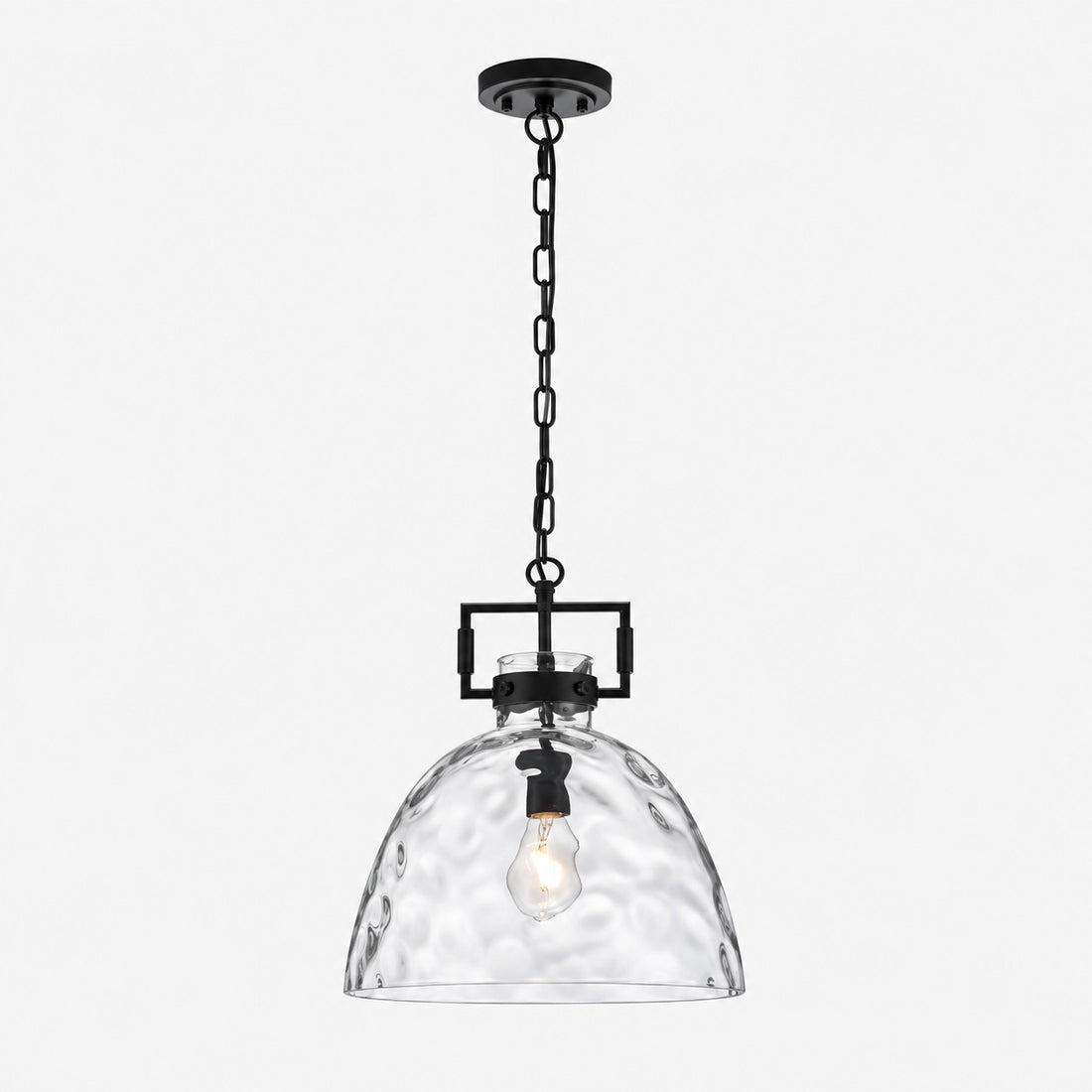 Modern Hammered Glass Pendant Light with Minimalist Metal Design - Suitable for Kitchen Island
