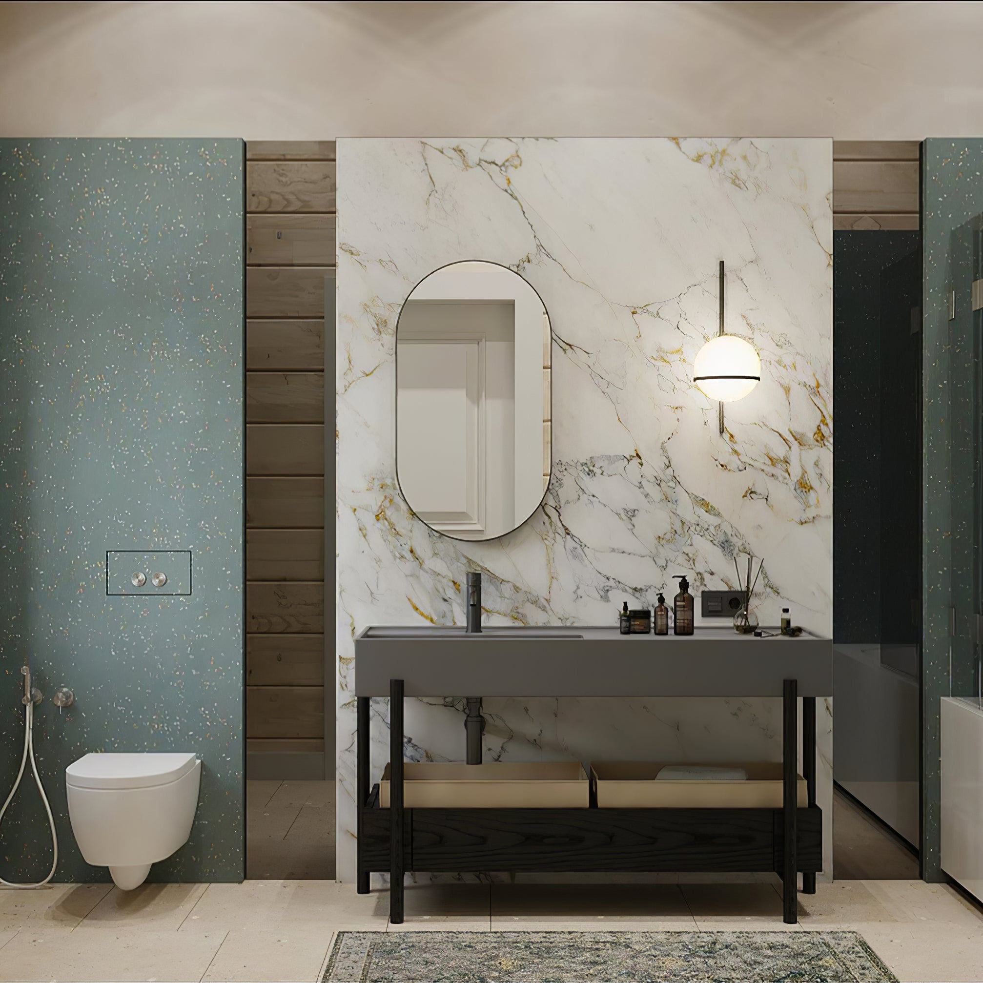 Modern Metal Wall Light - Black Frame Glowing Sphere Lamp for Garden