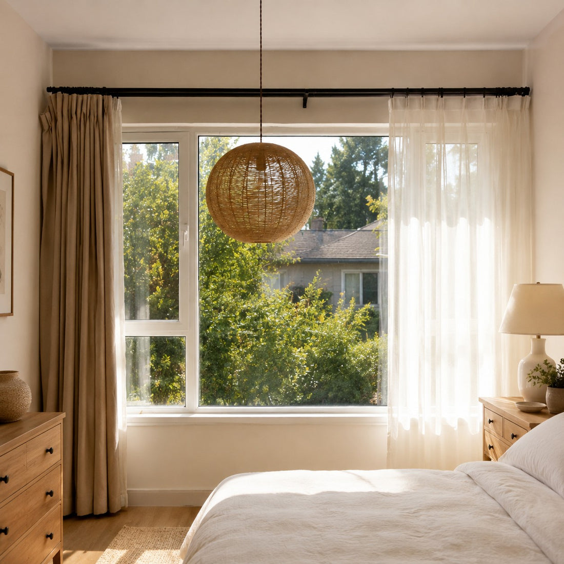 Handwoven Natural Fiber Globe Pendant Light